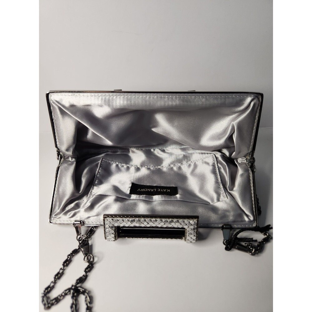 Kate Landry Silver Metal Mesh Evening Clutch Bag Crossbody Chain Wedding Formal - Picture 6 of 6